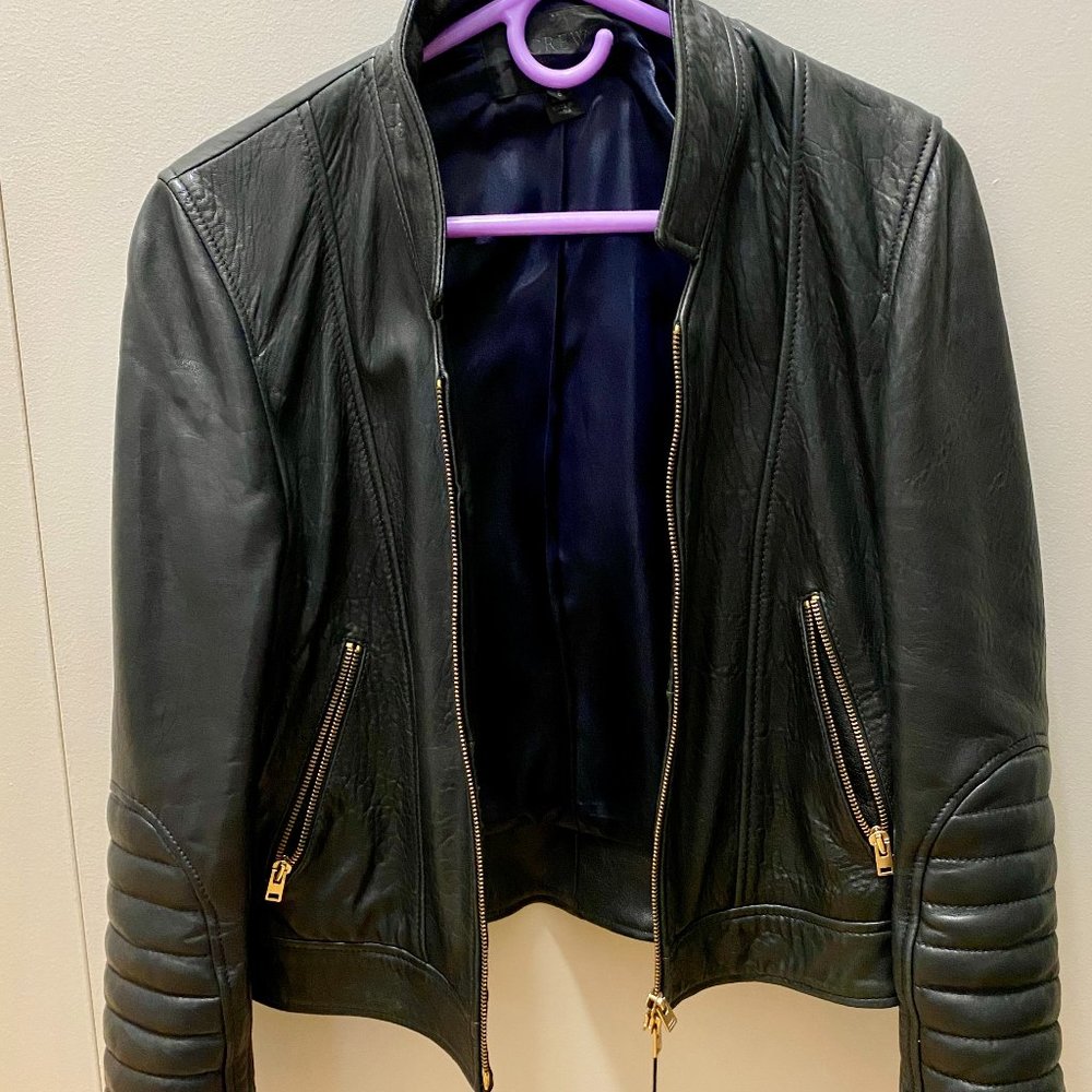 J.Crew Collection Standing Collar Leather Jacket (Black)
